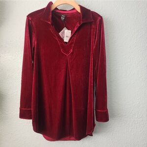 INTRO. blouse velvet pullover quarter button up long sleeve tunic style blouse